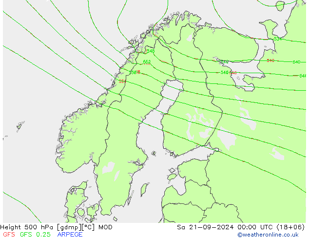 Height 500 hPa MOD 星期六 21.09.2024 00 UTC