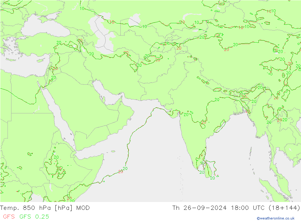 Temp. 850 hPa MOD Do 26.09.2024 18 UTC