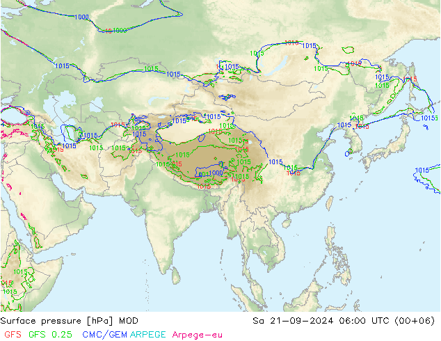 Surface pressure MOD Sa 21.09.2024 06 UTC