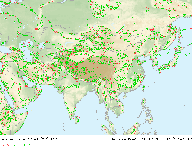 Temperaturkarte (2m) MOD Mi 25.09.2024 12 UTC