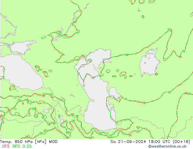 Temp. 850 hPa MOD Sa 21.09.2024 18 UTC