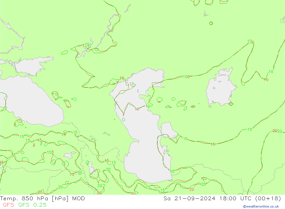 Temp. 850 hPa MOD Sa 21.09.2024 18 UTC