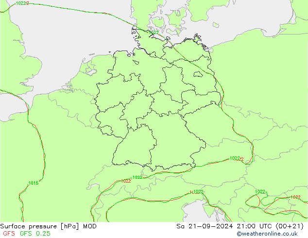 Surface pressure MOD Sa 21.09.2024 21 UTC