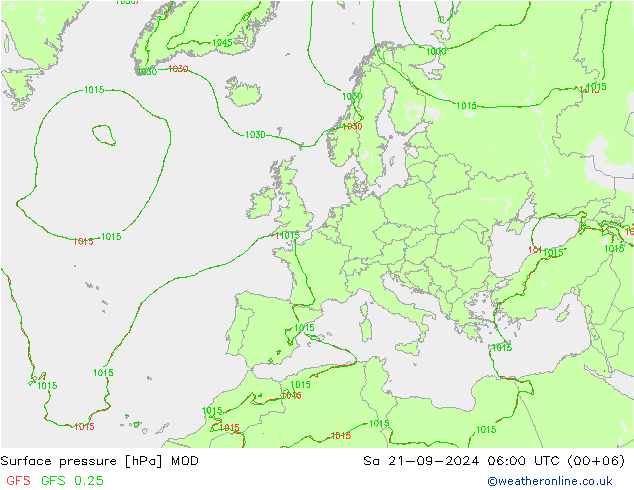 приземное давление MOD сб 21.09.2024 06 UTC