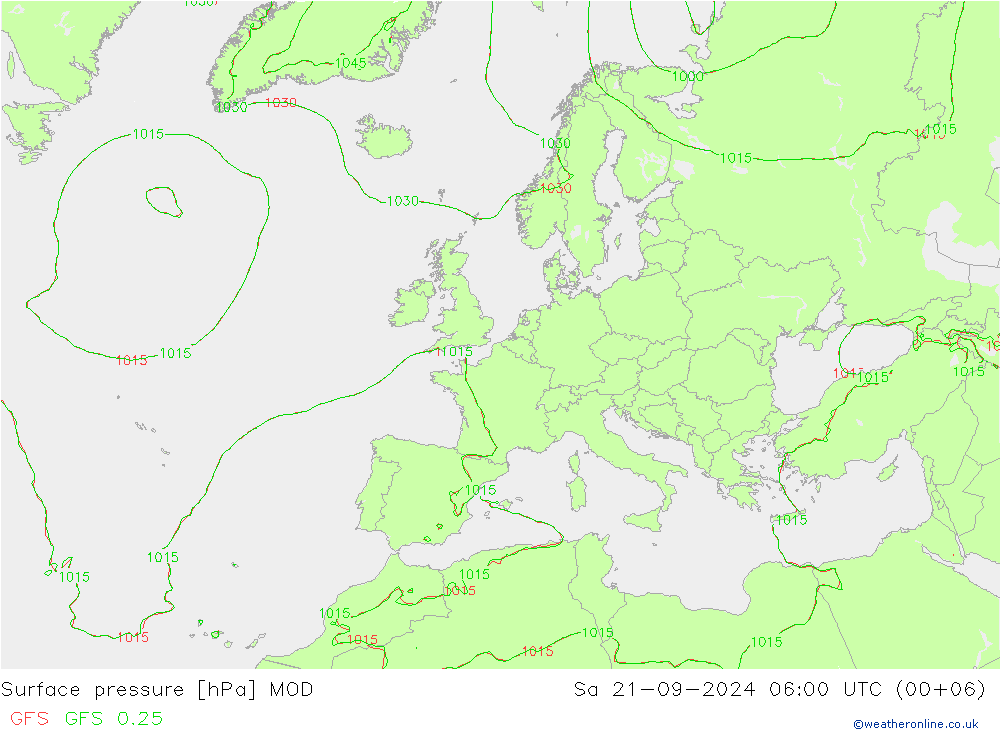 地面气压 MOD 星期六 21.09.2024 06 UTC