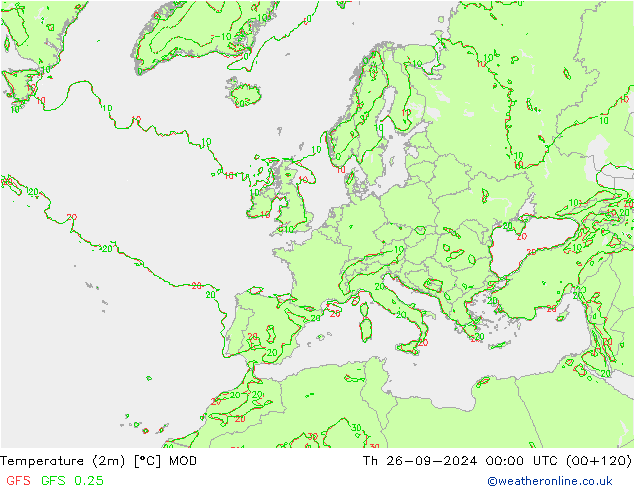Sıcaklık Haritası (2m) MOD Per 26.09.2024 00 UTC