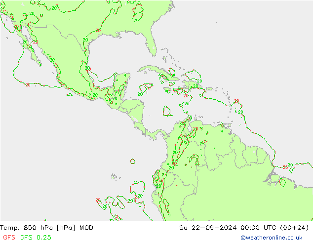 Temp. 850 hPa MOD  22.09.2024 00 UTC