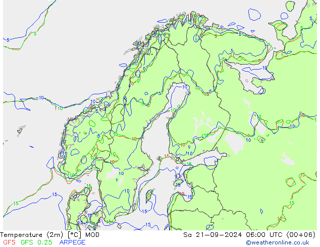 Temperatura (2m) MOD Sáb 21.09.2024 06 UTC