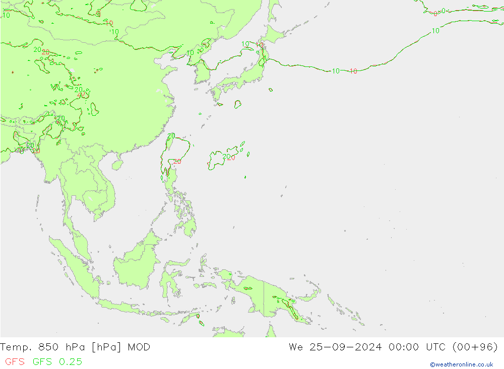 Temp. 850 hPa MOD We 25.09.2024 00 UTC