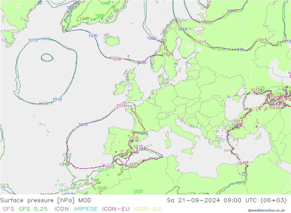 地面气压 MOD 星期六 21.09.2024 09 UTC