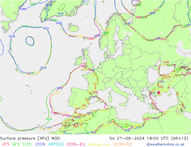 地面气压 MOD 星期六 21.09.2024 18 UTC