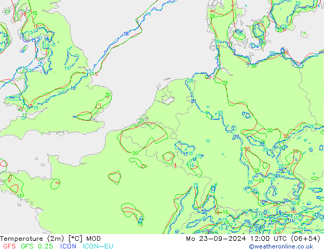 Temperaturkarte (2m) MOD Mo 23.09.2024 12 UTC