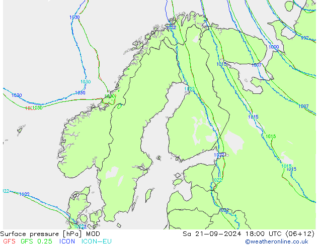 地面气压 MOD 星期六 21.09.2024 18 UTC