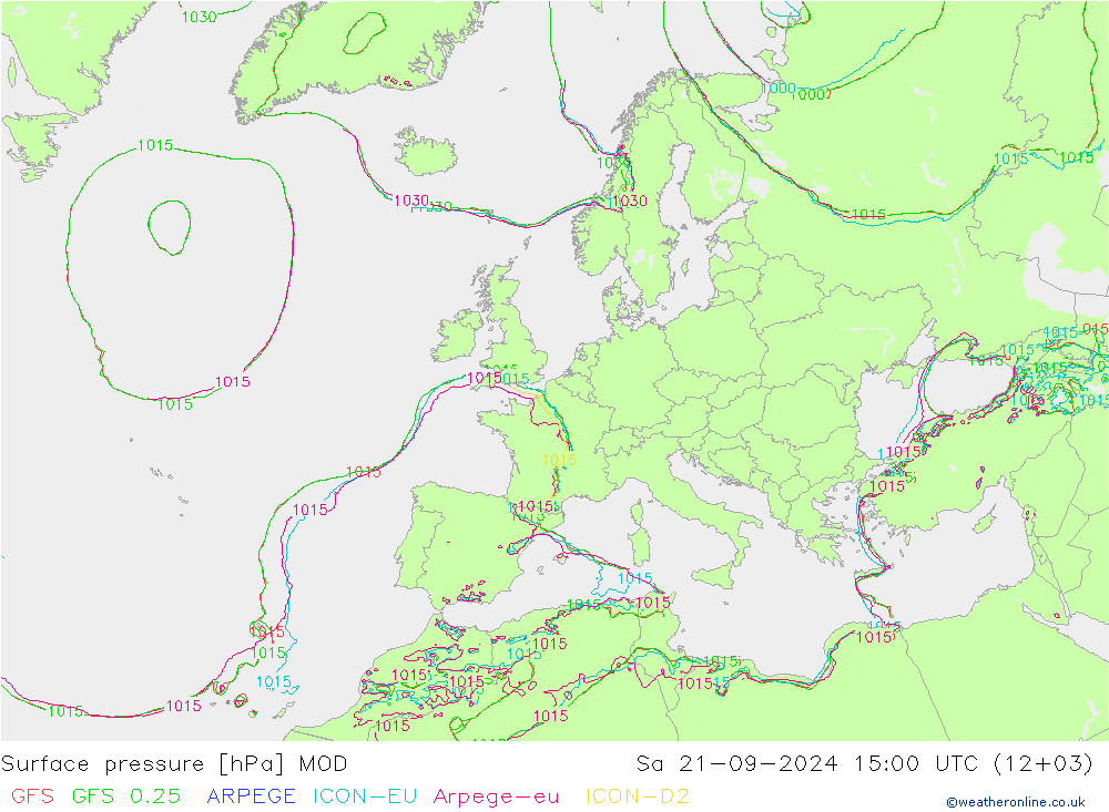 地面气压 MOD 星期六 21.09.2024 15 UTC