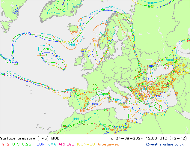 地面气压 MOD 星期二 24.09.2024 12 UTC