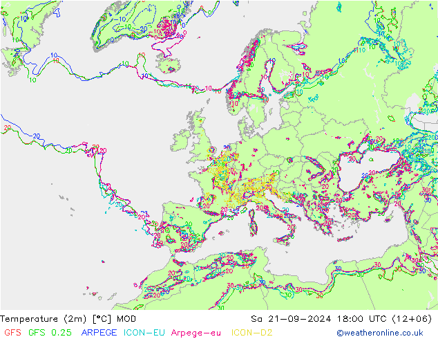 Temperatura (2m) MOD sáb 21.09.2024 18 UTC