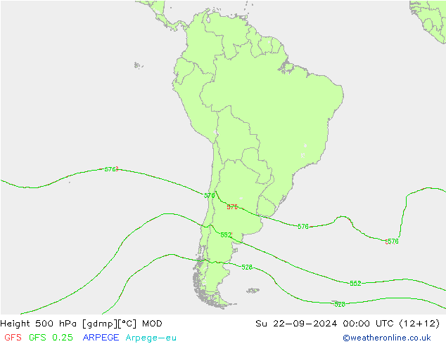 Height 500 hPa MOD 星期日 22.09.2024 00 UTC