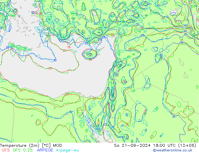 Temperaturkarte (2m) MOD Sa 21.09.2024 18 UTC