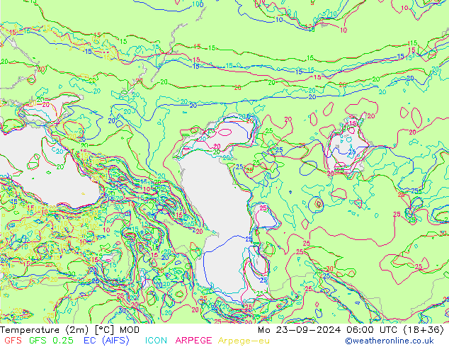 Temperatuurkaart (2m) MOD ma 23.09.2024 06 UTC