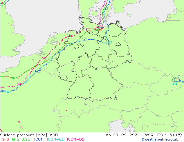 Surface pressure MOD Mo 23.09.2024 18 UTC