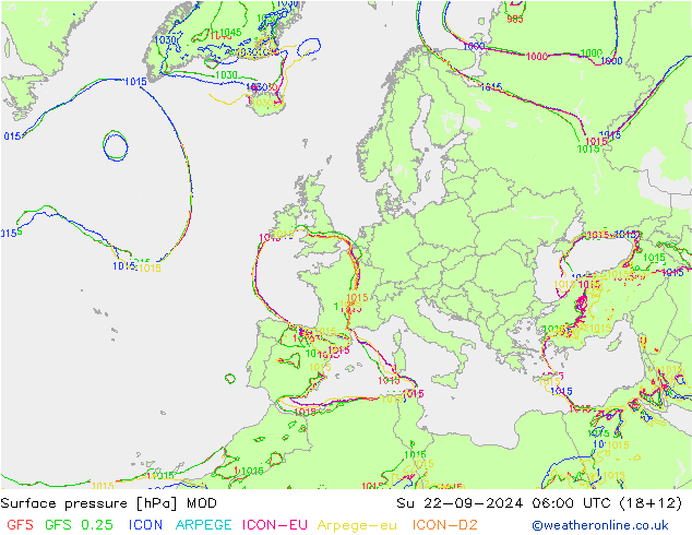 地面气压 MOD 星期日 22.09.2024 06 UTC