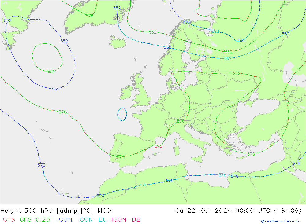 Height 500 hPa MOD 星期日 22.09.2024 00 UTC