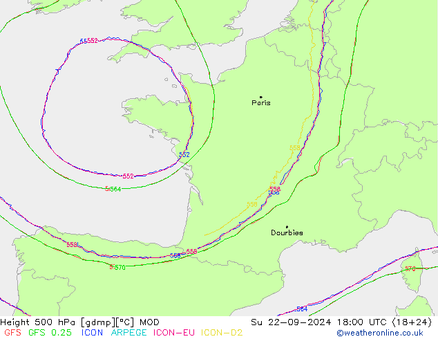 Height 500 hPa MOD So 22.09.2024 18 UTC