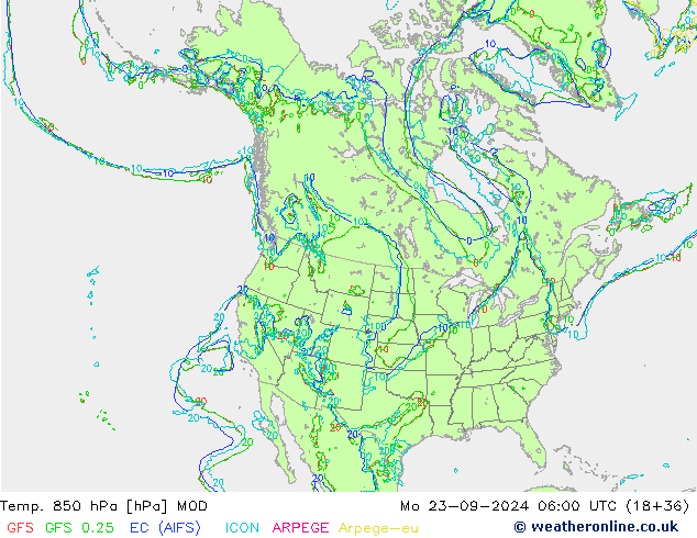 Temp. 850 hPa MOD ma 23.09.2024 06 UTC