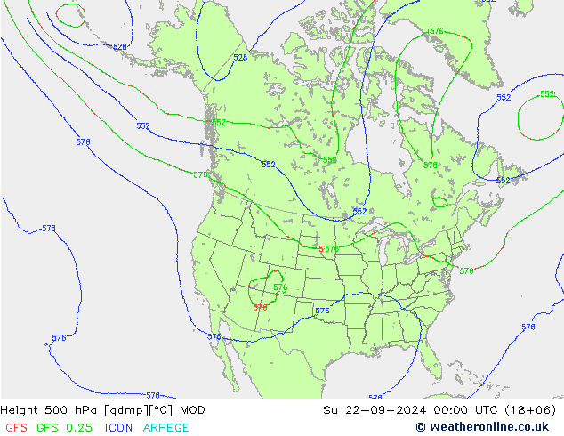 Height 500 hPa MOD 星期日 22.09.2024 00 UTC