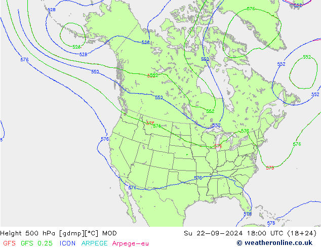 Height 500 гПа MOD Вс 22.09.2024 18 UTC