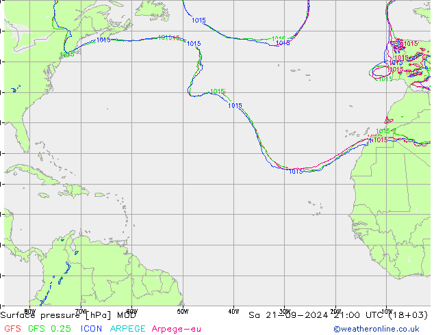 Atmosférický tlak MOD So 21.09.2024 21 UTC