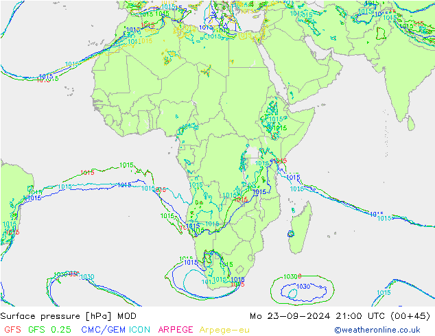 Surface pressure MOD Mo 23.09.2024 21 UTC