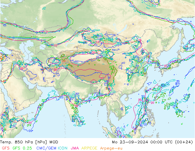 Temp. 850 hPa MOD Mo 23.09.2024 00 UTC