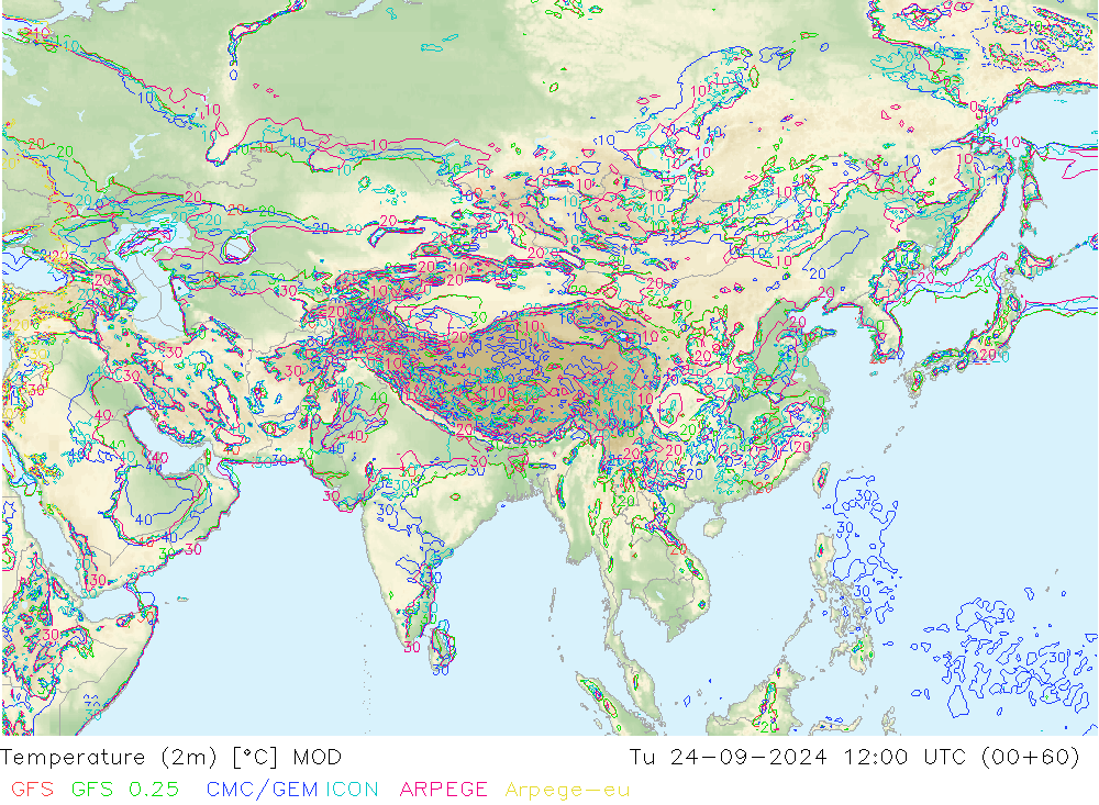 Temperatura (2m) MOD Ter 24.09.2024 12 UTC