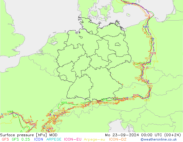 Surface pressure MOD Mo 23.09.2024 00 UTC