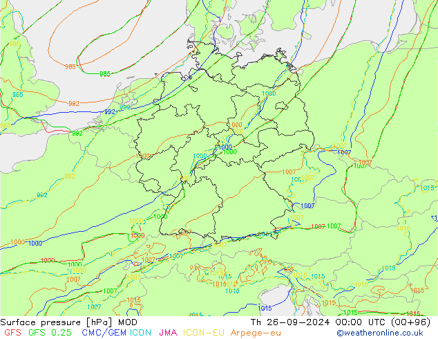 Surface pressure MOD Th 26.09.2024 00 UTC