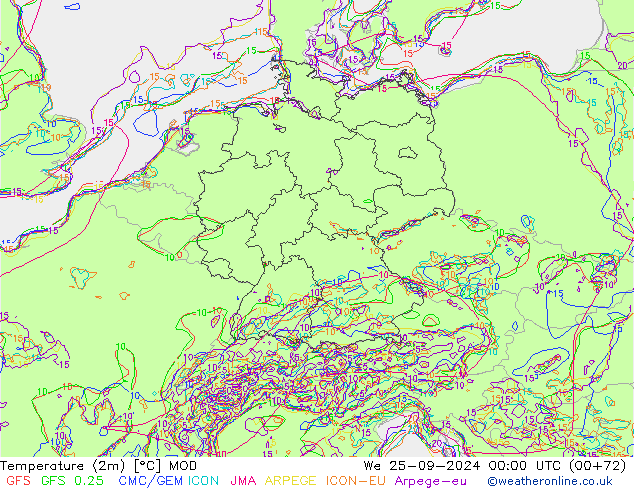 Temperature (2m) MOD We 25.09.2024 00 UTC