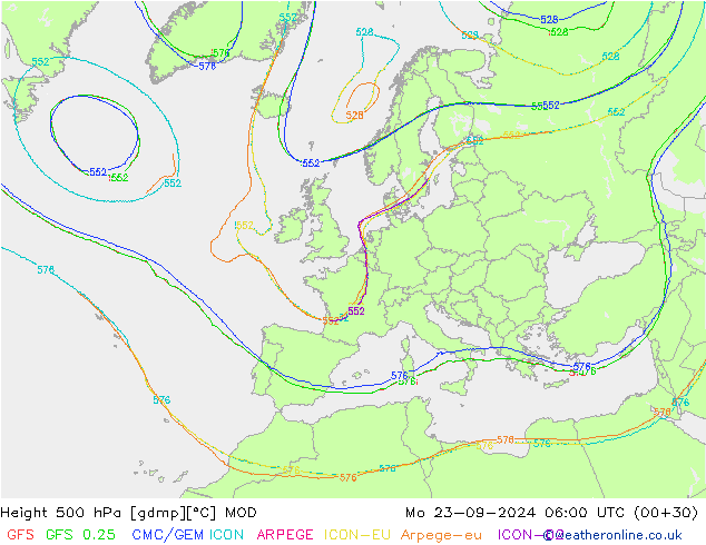 Height 500 hPa MOD Mo 23.09.2024 06 UTC