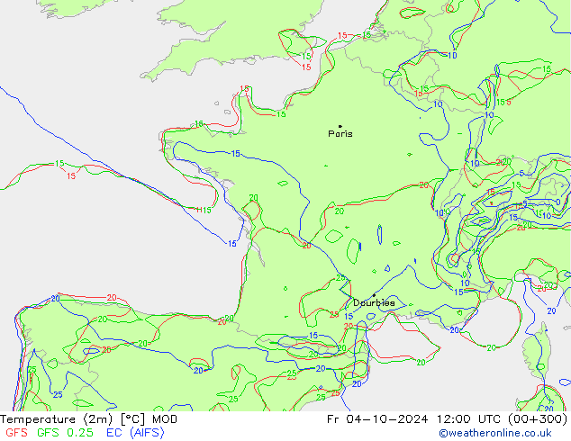 Temperature (2m) MOD Fr 04.10.2024 12 UTC