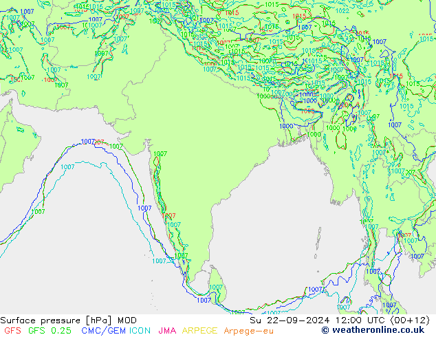 Surface pressure MOD Su 22.09.2024 12 UTC