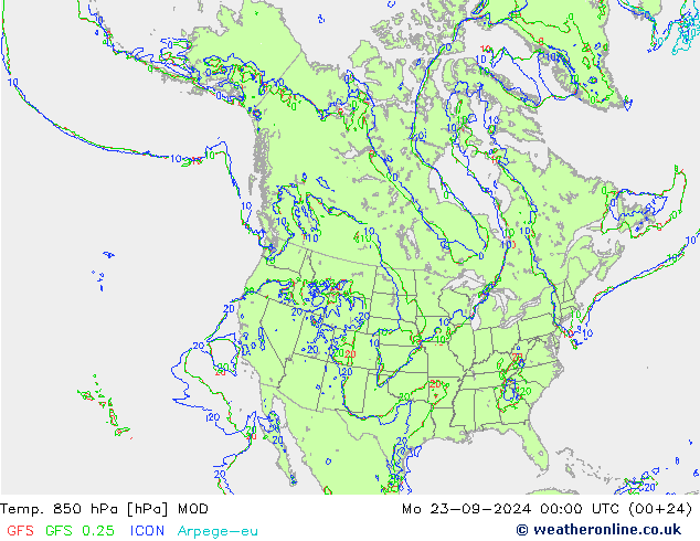 Temp. 850 hPa MOD Mo 23.09.2024 00 UTC