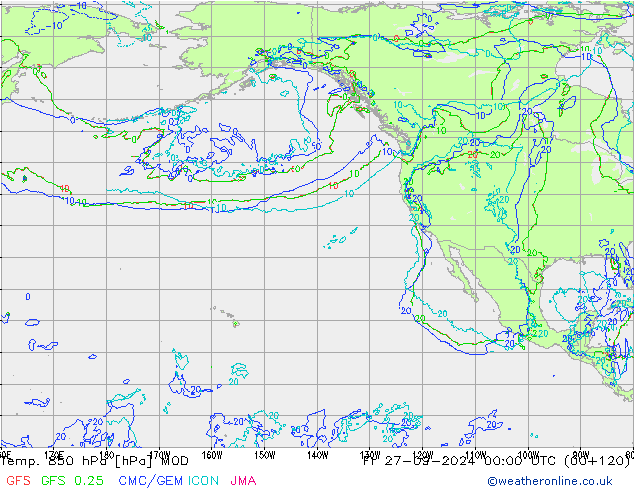 Temp. 850 hPa MOD Pá 27.09.2024 00 UTC