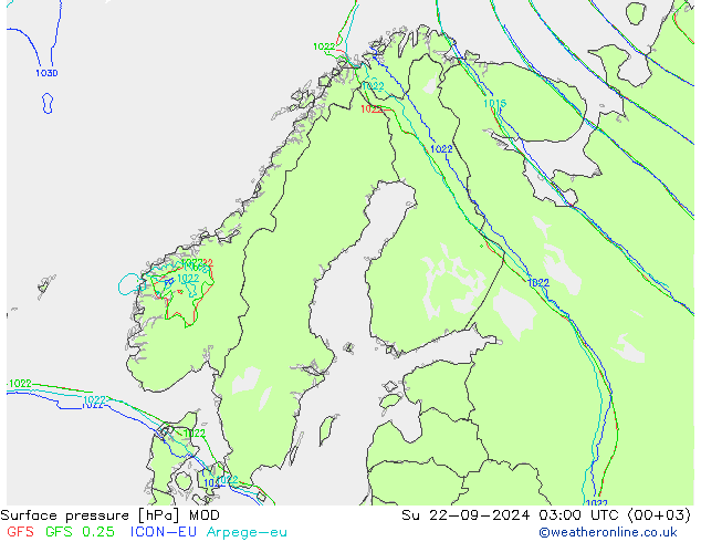 地面气压 MOD 星期日 22.09.2024 03 UTC