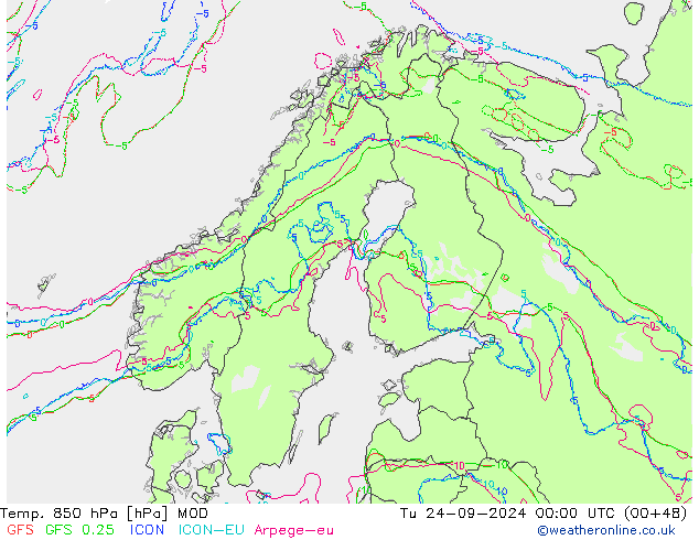 850 hPa Sıc. MOD Sa 24.09.2024 00 UTC