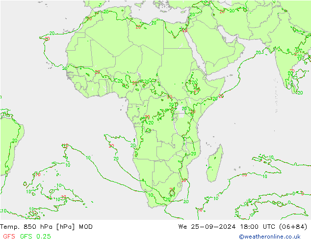 Temp. 850 hPa MOD mer 25.09.2024 18 UTC