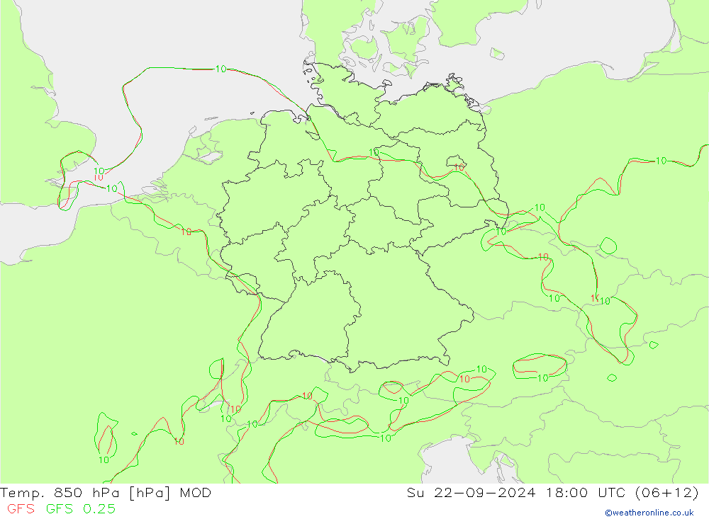 Temp. 850 hPa MOD dom 22.09.2024 18 UTC