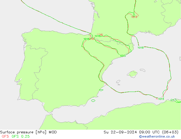 Pressione al suolo MOD dom 22.09.2024 09 UTC