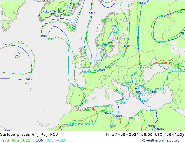 Surface pressure MOD Fr 27.09.2024 06 UTC