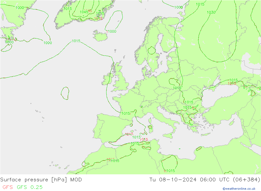 地面气压 MOD 星期二 08.10.2024 06 UTC