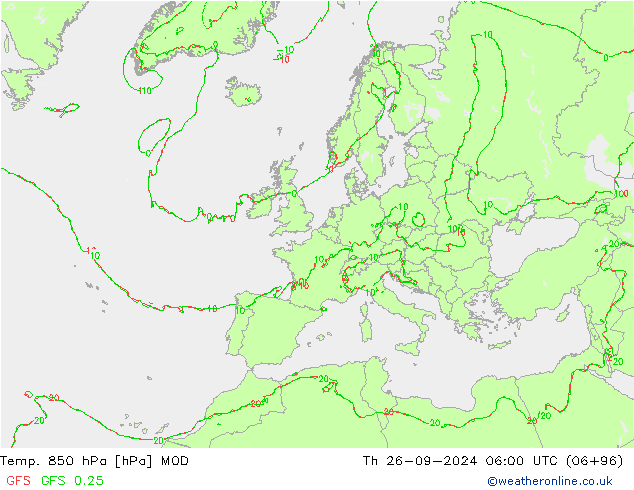 Temp. 850 hPa MOD Th 26.09.2024 06 UTC